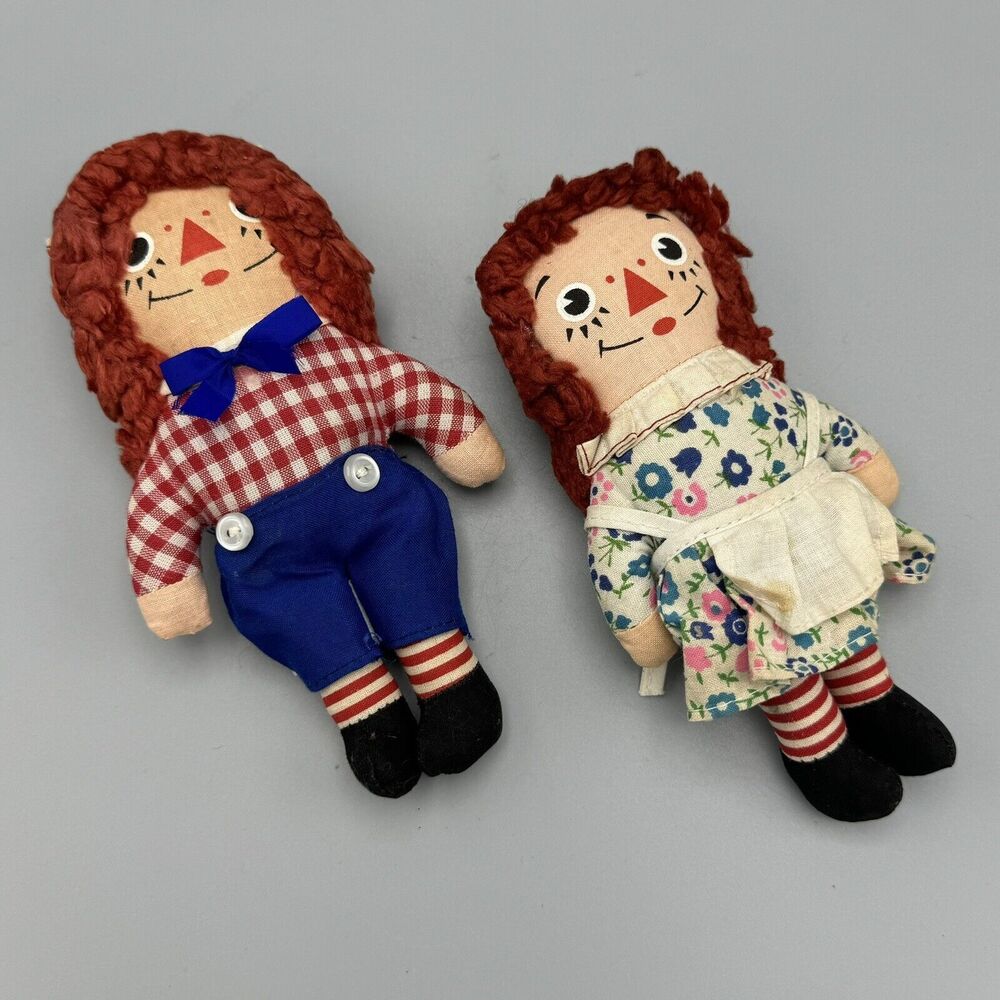 Vtg Knickerbocker Raggedy Andy and Raggedy Anne 6.5” Dolls Cloth Rag Doll Toys